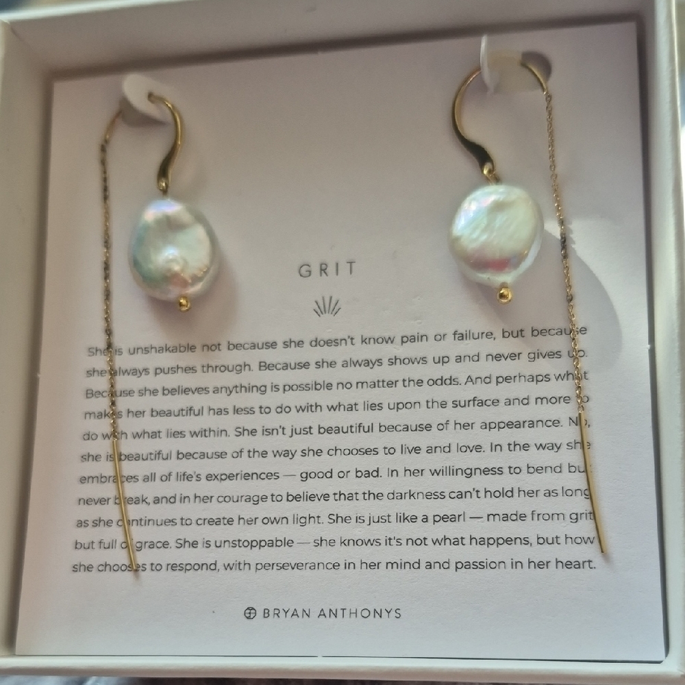 Bryan Anthonys Gold and White Pearl Drop Grit Earrings